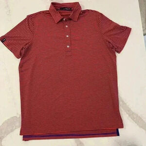 RLX Ralph Lauren Polo Shirt Red Blue Striped Golf Short Sleeve Men’s Size Large
